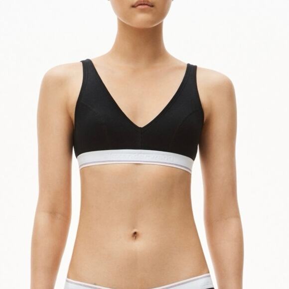 3 pk Alexander Wang bralette triangle ribbed jersey V neck monogram band S small - Picture 1 of 13